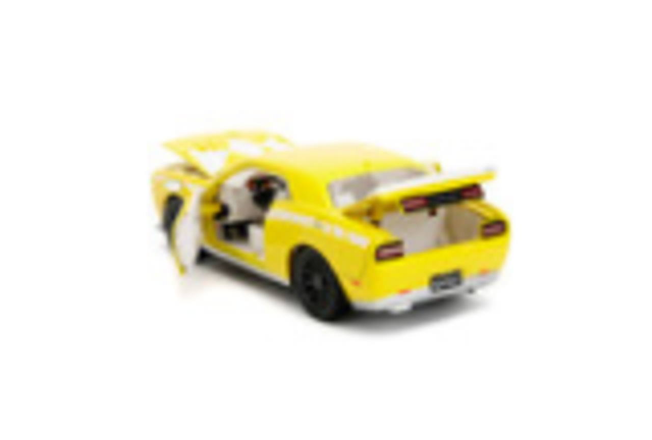 2015 Dodge Challenger SRT Hellcat Yellow with Graphics and Yellow Ranger Diecast Figure "Power Rangers" "Hollywood Rides" Series 1/24 Diecast Model Car by Jada