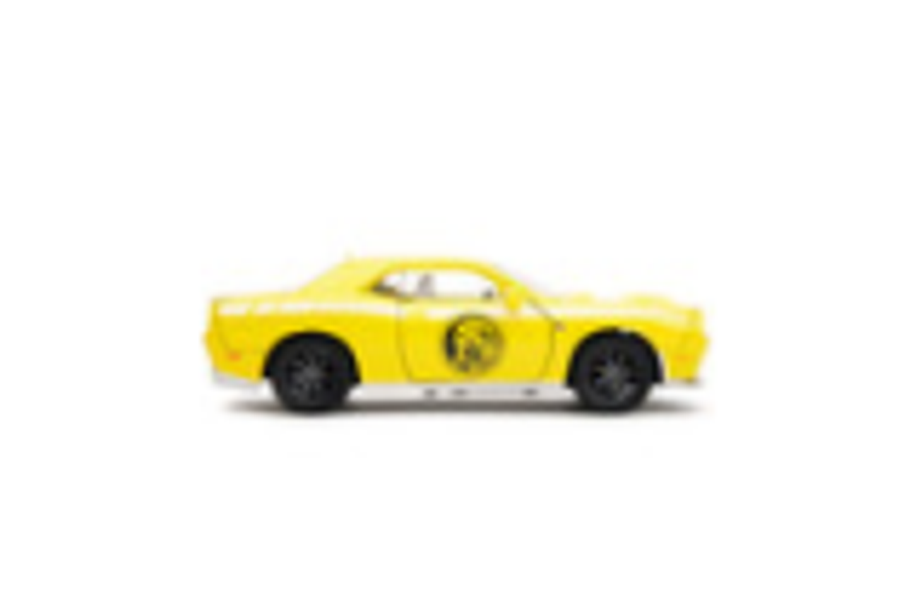 2015 Dodge Challenger SRT Hellcat Yellow with Graphics and Yellow Ranger Diecast Figure "Power Rangers" "Hollywood Rides" Series 1/24 Diecast Model Car by Jada