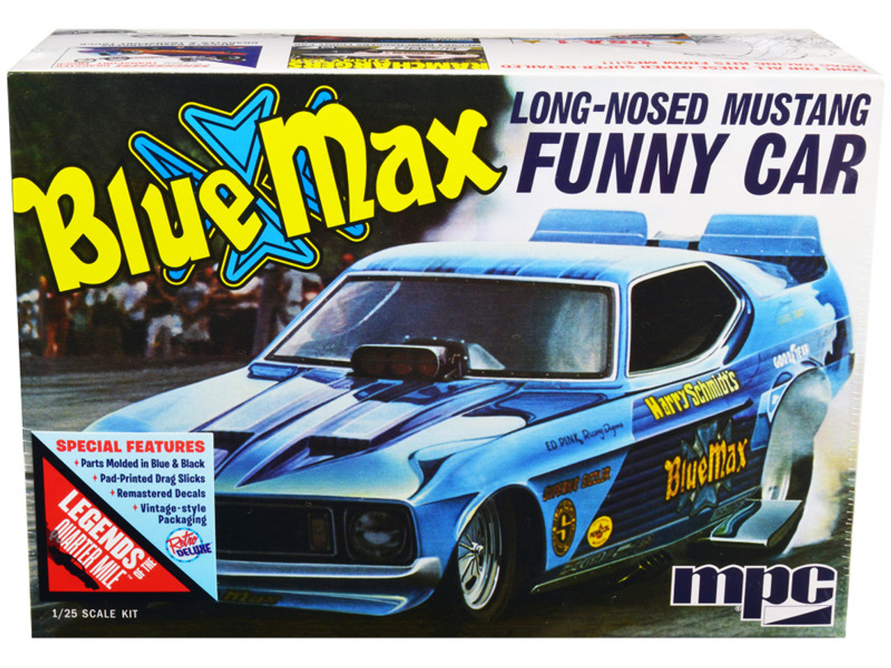 Skill 2 Model Kit "Blue Max" Long Nose Mustang Funny Car 1/25 Scale Model Car by MPC