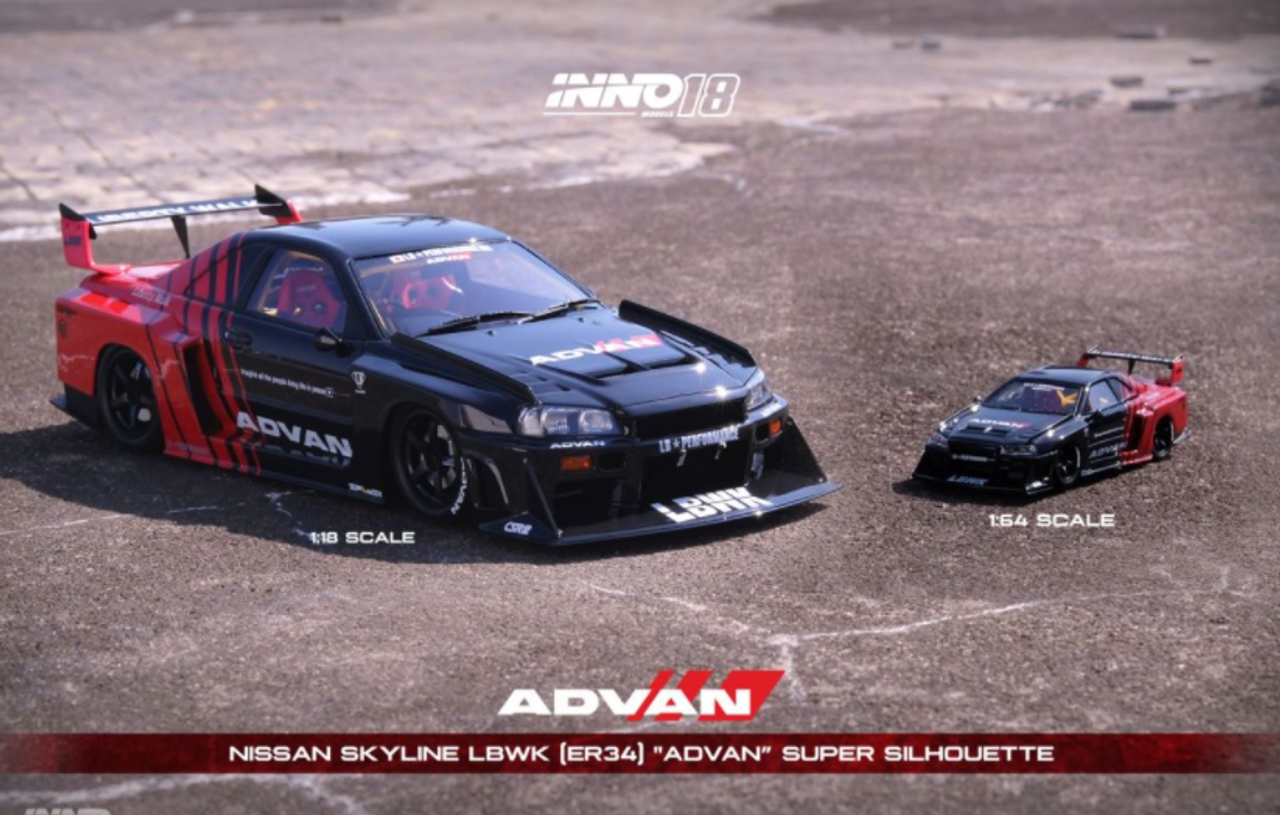 1/18 INNO NISSAN SKYLINE "LBWK" (ER34) SUPER SILHOUETTE  "ADVAN Livery comes with display cover and based 