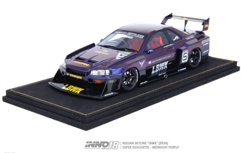 美品 LIBERTY WORKS R34 GT-R 1/18ignition 1:18 Nissan E-R34 Silhouette Skyline GTR -- Liberty Walk Blue -- Ignit