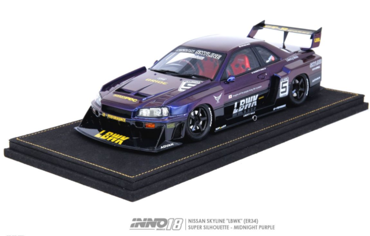 1/18 INNO NISSAN SKYLINE "LBWK" (ER34) SUPER SILHOUETTE  Midnight Purple II comes with display cover and based