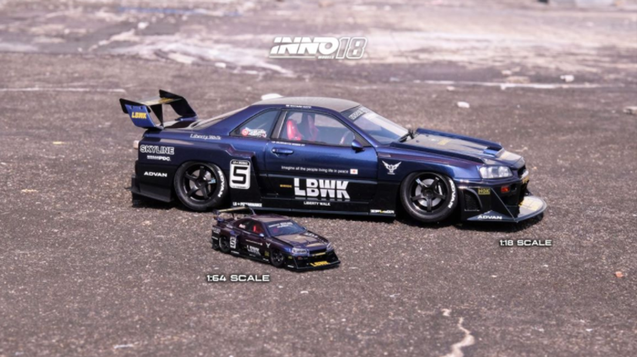 1/18 INNO NISSAN SKYLINE "LBWK" (ER34) SUPER SILHOUETTE  Midnight Purple II comes with display cover and based