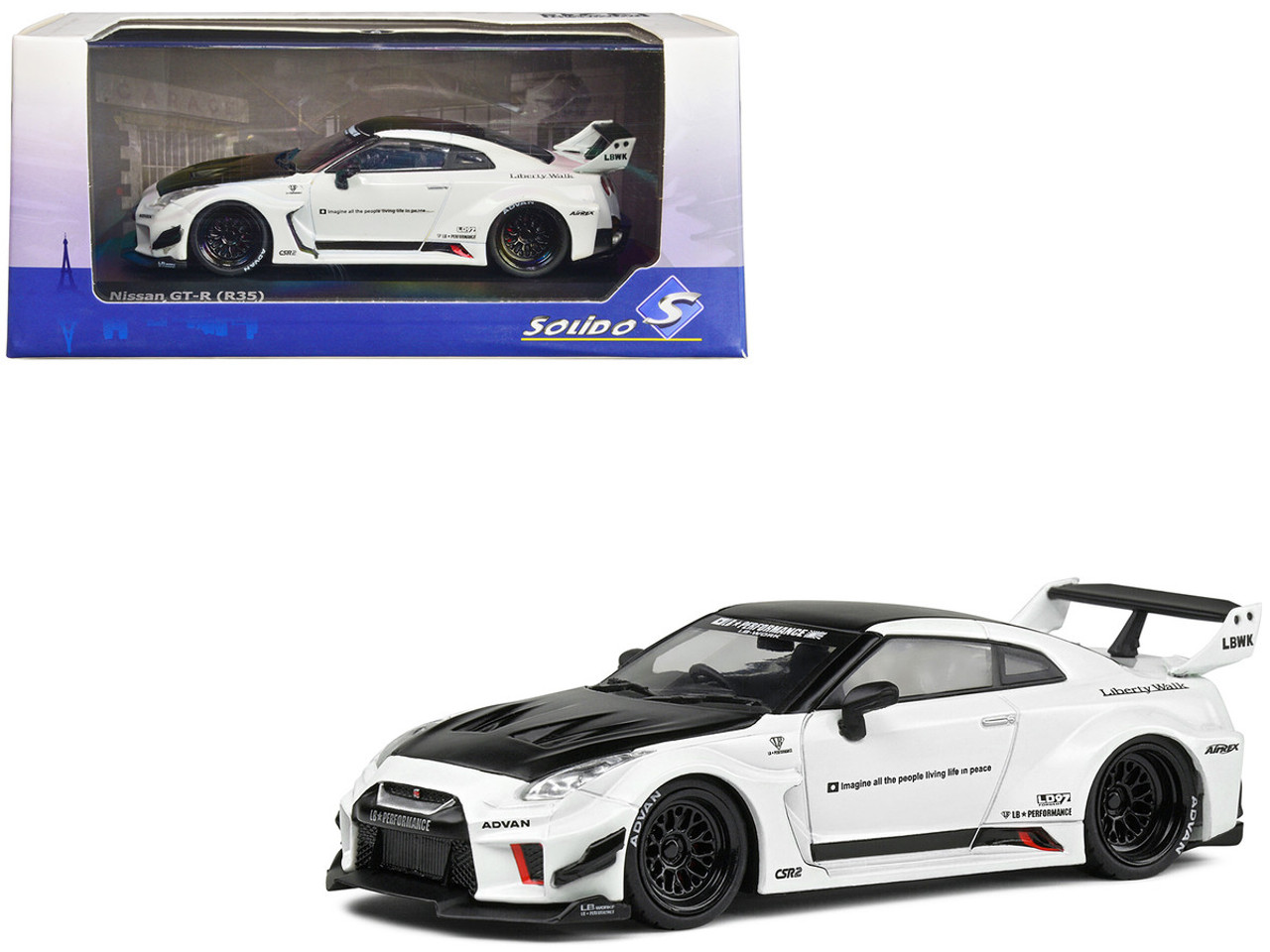 1/43 Solido Nissan GT-R (R35) Liberty Walk Body Kit (White & Black) Car  Model