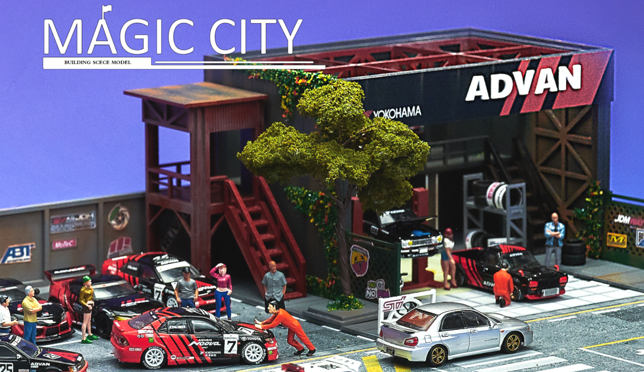 1/64 Magic City ADVAN Theme Exhibition Building & Body Shop Diorama (cars & figures NOT included)