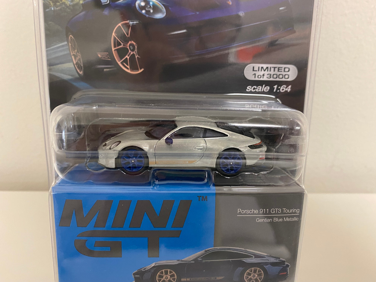 CHASE CAR 1/64 Mini GT Porsche 911 (992) GT3 Touring (Gentian Blue Metallic) Diecast Car Model