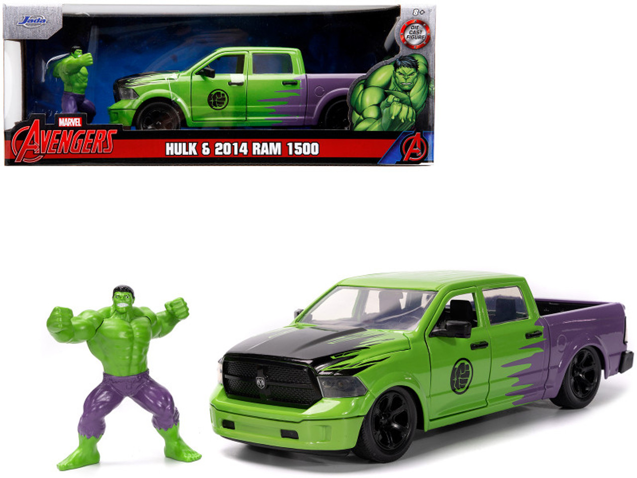1/24 Jada 2014 Dodge RAM 1500 Pickup Truck Green and Purple and Hulk Diecast Figure Diecast Car Model