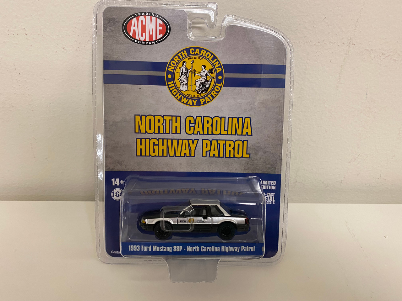 CHASE CAR 1/64 ACME 1993 Ford Mustang SSP North Carolina Highway Patrol Diecast Car Model