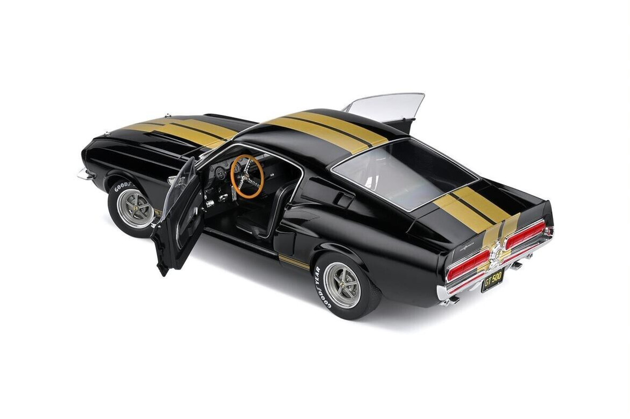 1/18 Solido 1967 Ford Mustang Shelby GT500 (Black with Gold Stripes) Diecast Car Model