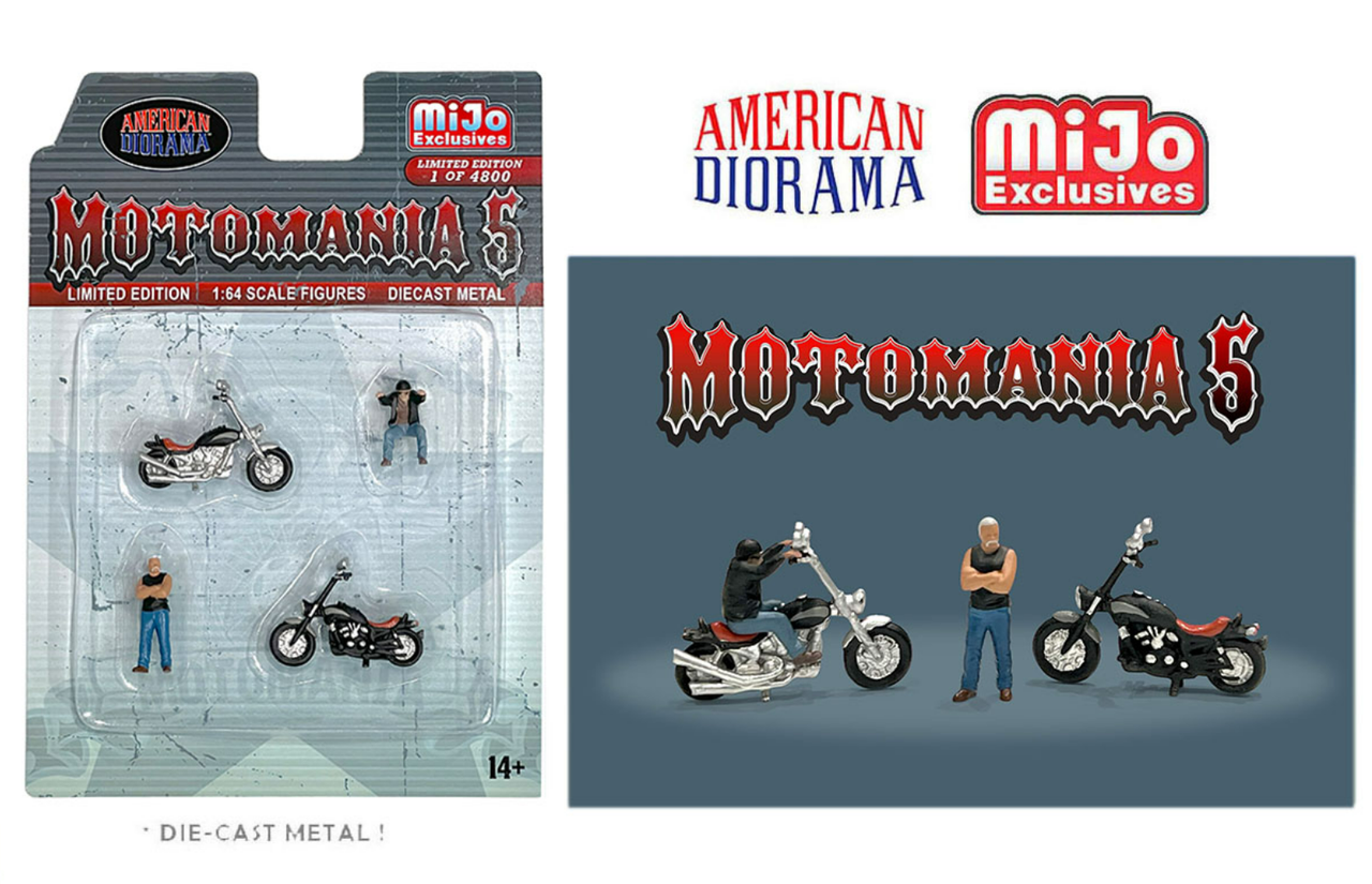 1/64 American Diorama Figures Motomania 5 New Chopper Bikes Set