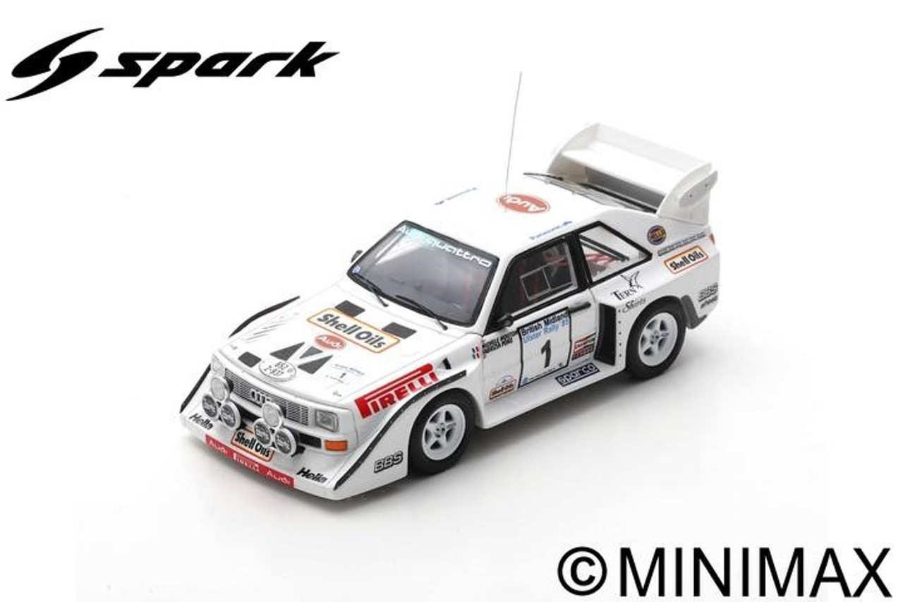 1/43 Spark 1985 Audi S1 Quattro No.1 British Ulster Rally M. Mouton - F.  Pons Car Model