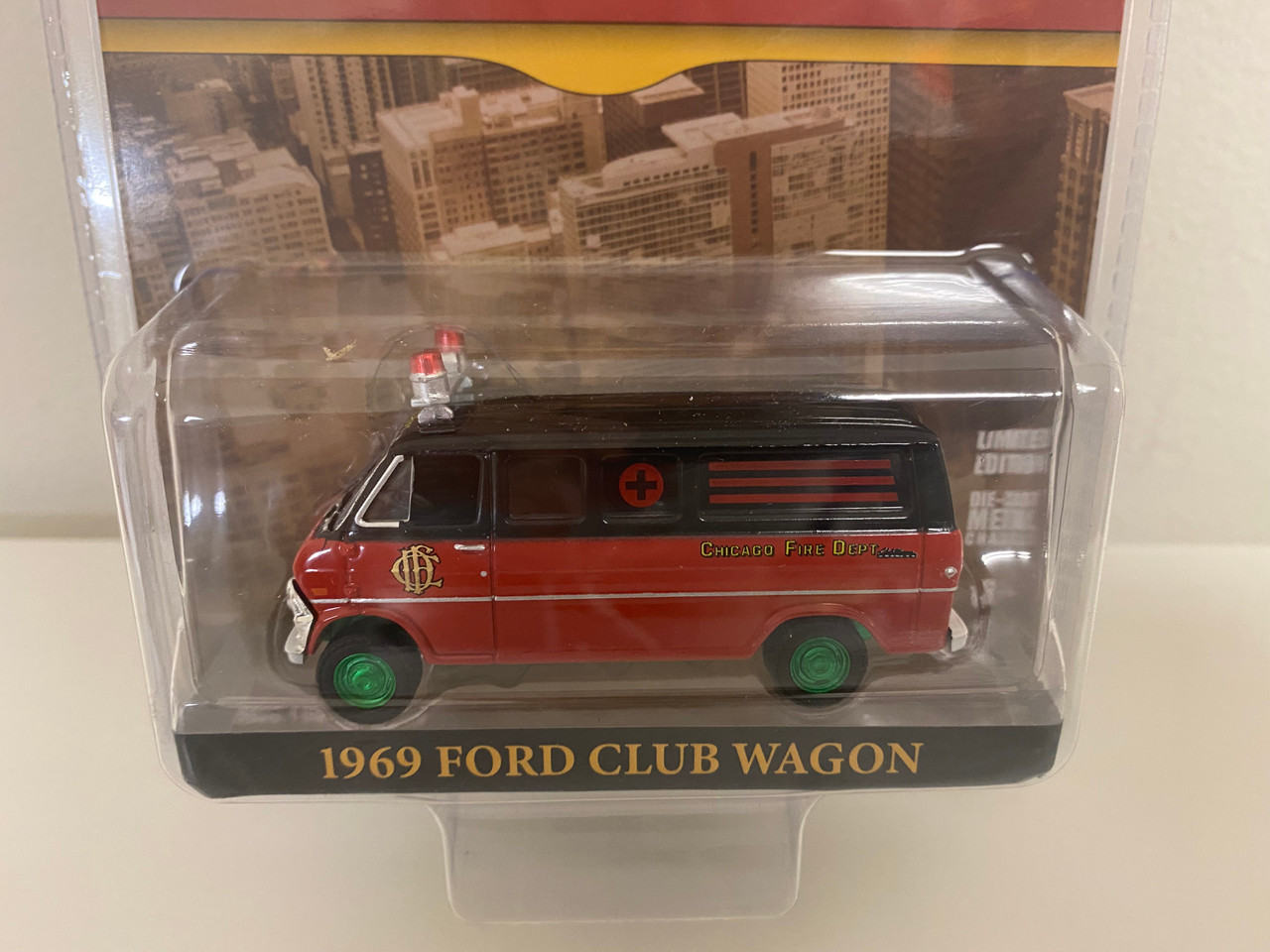 CHASE CAR 1969 Ford Club Wagon Ambulance Black and Red "Chicago Fire Department" "Hobby Exclusive" 1/64 Diecast Model Car by Greenlight