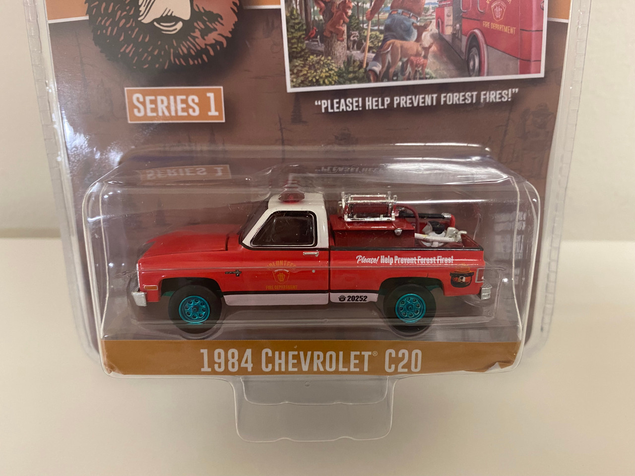CHASE CAR 1984 Chevrolet C20 Pickup Truck with Fire Equipment Hose and Tank "Please! Help Prevent Forest Fires!" "Smokey Bear" Series 1 1/64 Diecast Model Car by Greenlight