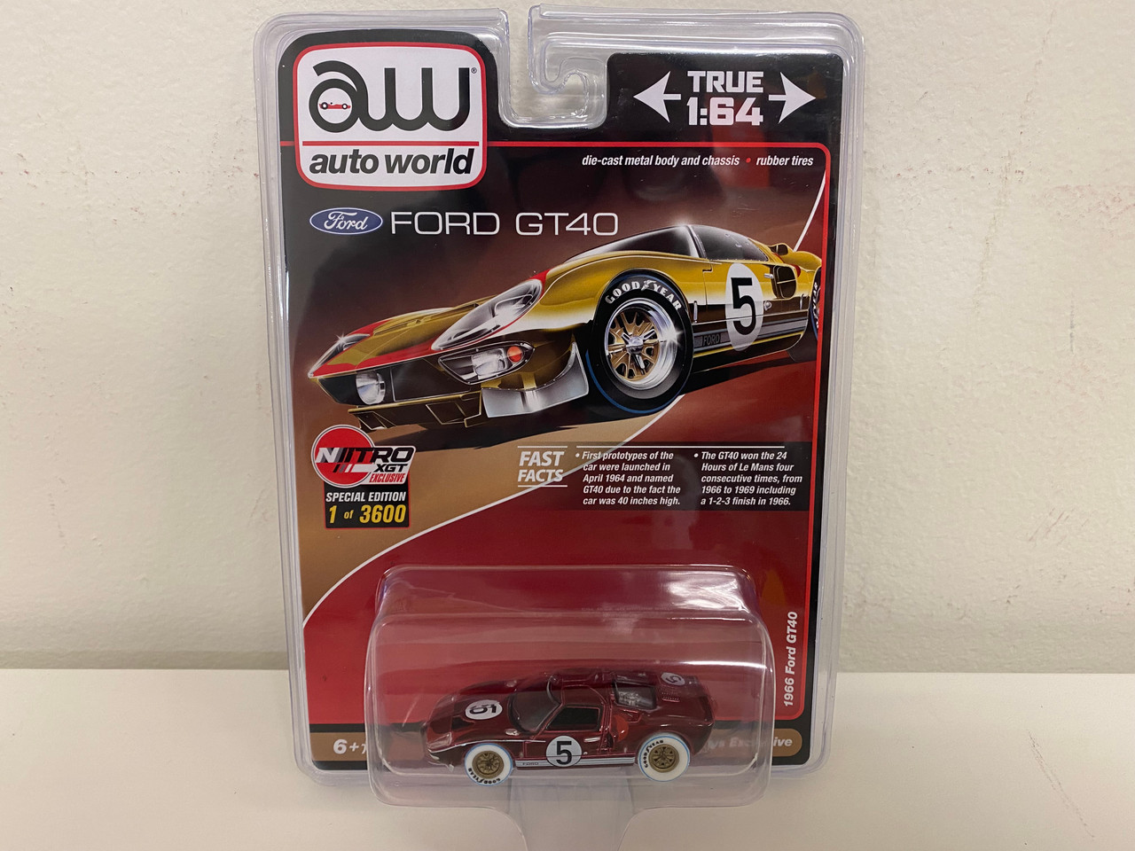 CHASE CAR 1/64 Auto World 1966 Ford GT40 RHD (Right Hand Drive) #5 Red with Graphics Limited Edition Diecast Car Model