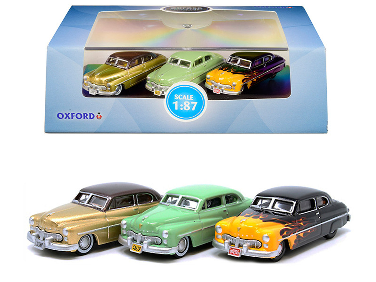 1949 Mercury Set of 3 Cars "70th Anniversary" 1/87 (HO) Scale Diecast Model Cars by Oxford Diecast