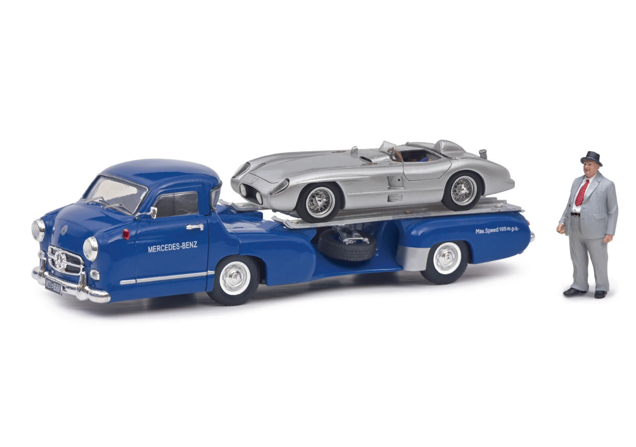 1/43 Schuco Mercedes-Benz Race Car Transporter Blue Wonder