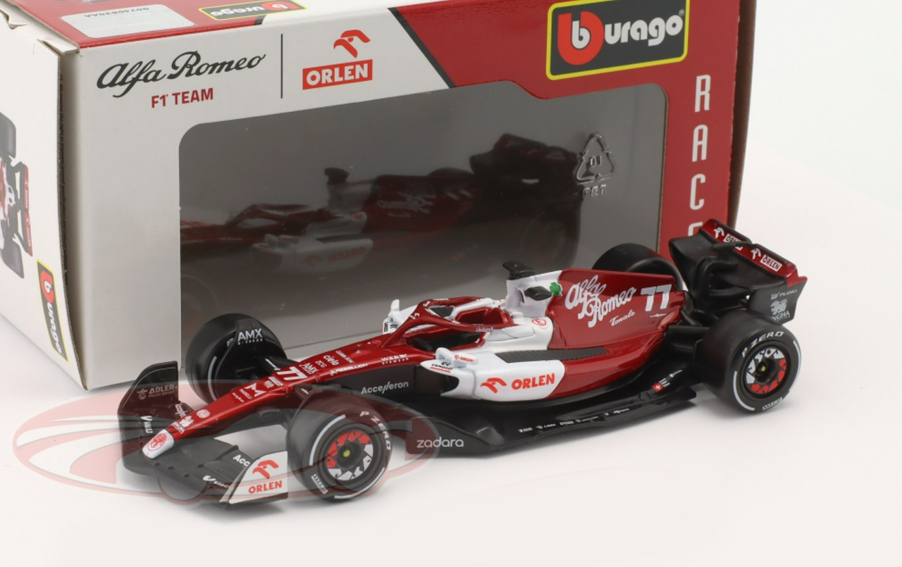 1/43 BBurago 2022 Formula 1 Valtteri Bottas Alfa Romeo C42 #77 6th Bahrain GP Car Model Standard Edition