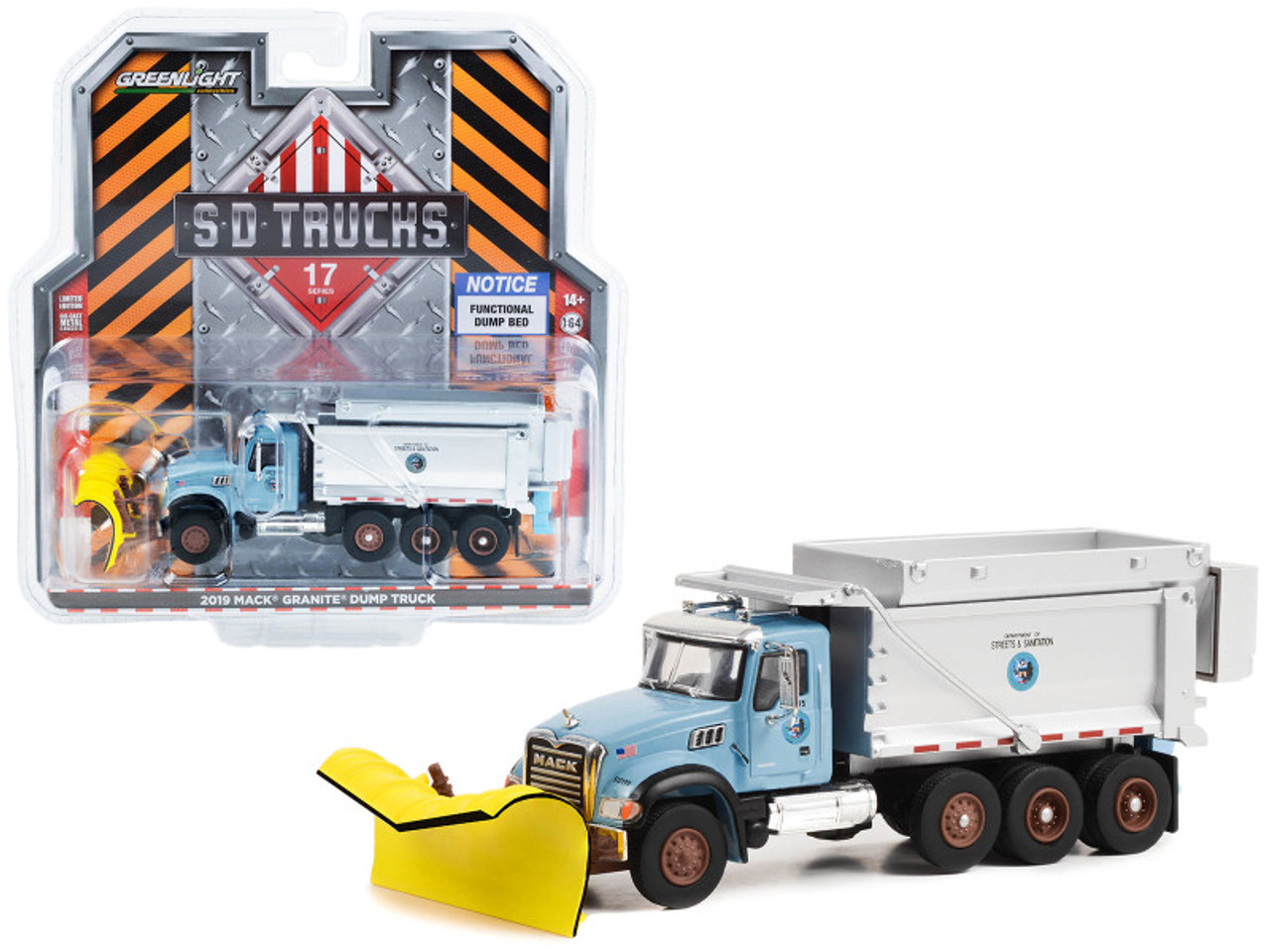 2019 Mack Granite Dump Truck with Snow Plow and Salt Spreader Light Blue  