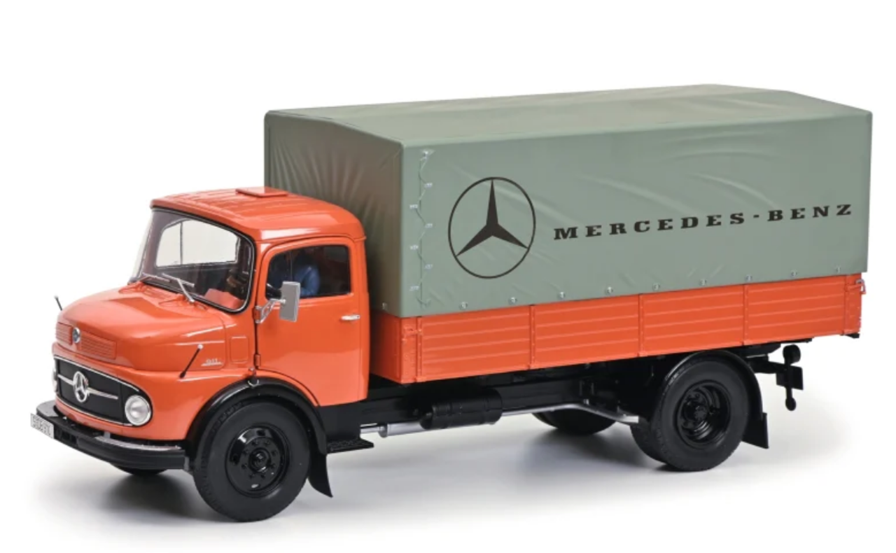 1/18 Schuco Mercedes-Benz L911 Kurzhauber Flatbed Truck (Orange) Diecast Car Model