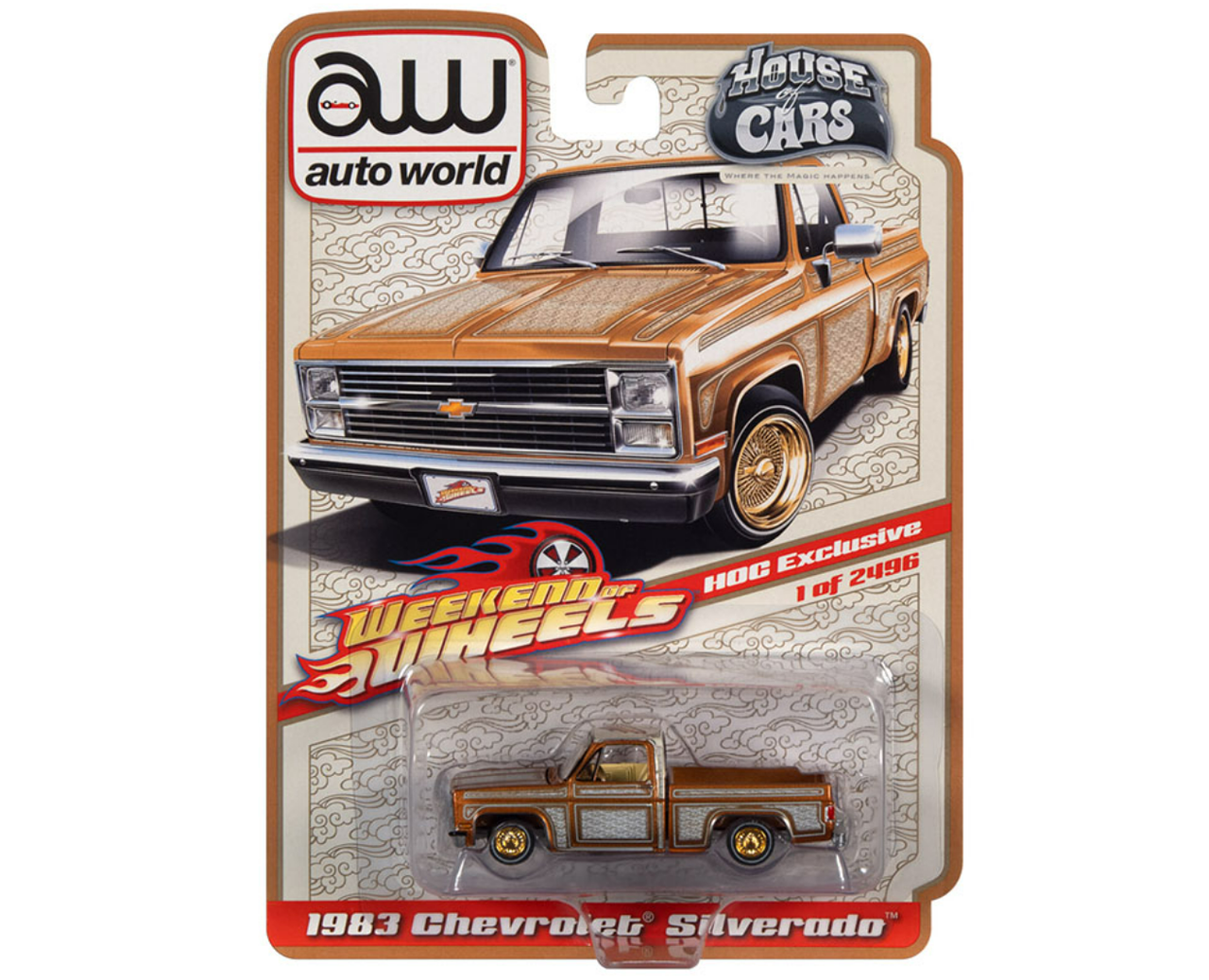 1/64 Auto World 1983 Chevrolet Silverado Lowrider (Gold) Limited Diecast Car Model