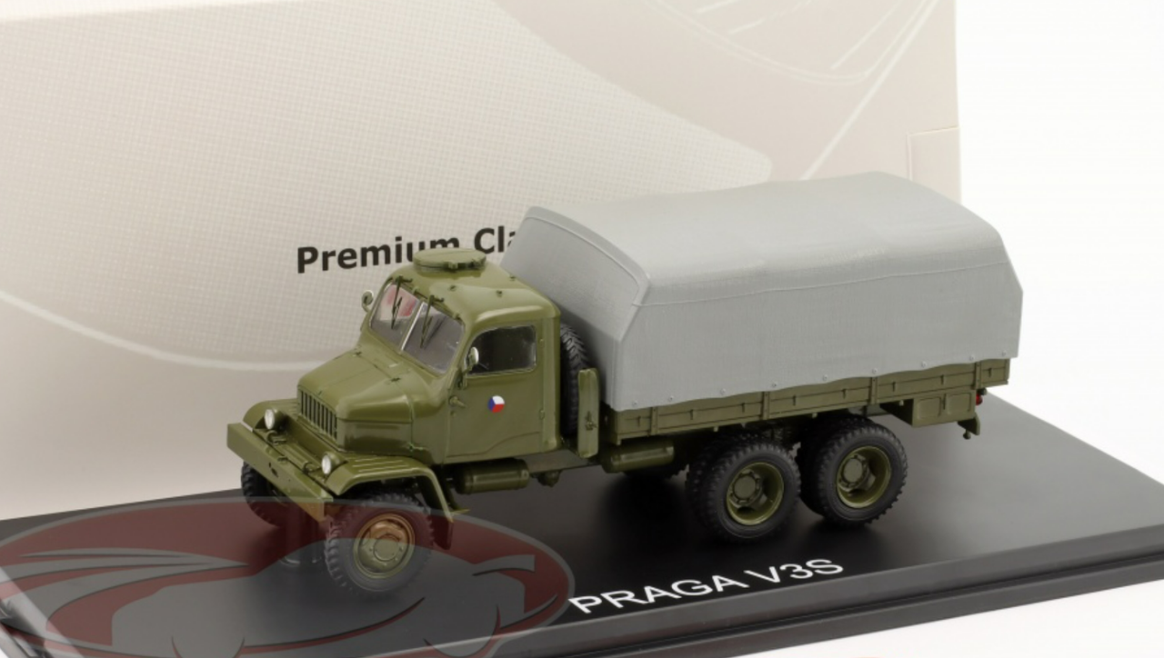 1/43 Premium Classixxs Praga V3S flatbed Truck with Tarp Military Vehicle (Olive Green) Car Model