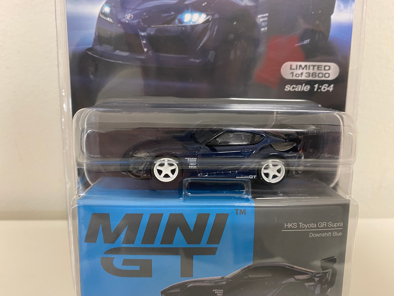 CHASE CAR 1/64 Mini GT Toyota "HKS" GR Supra (A90) Downshift (Blue Metallic with White Wheels) Limited Edition Diecast Car Model