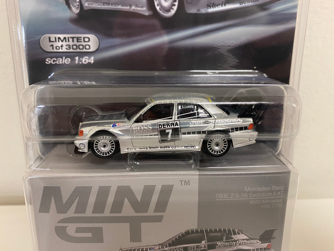 CHASE CAR 1/64 Mini GT 1990 Mercedes Benz 190E 2.5-16 Evolution II #7 Klaus Ludwig AMG-Mercedes Team DTM Deutsche Tourenwagen Meisterschaft Limited Edition Diecast Car Model