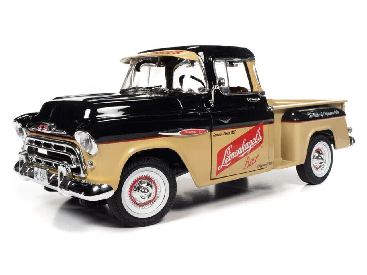 1/18 Auto World 1957 Chevrolet 3100 Stepside Pickup Truck Leinenkugle's Diecast Car Model