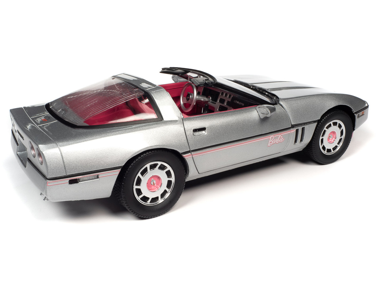 1/18 Auto World Barbie 1986 Chevrolet Corvette C4 (Silver & Barbie Pink) Diecast Car Model