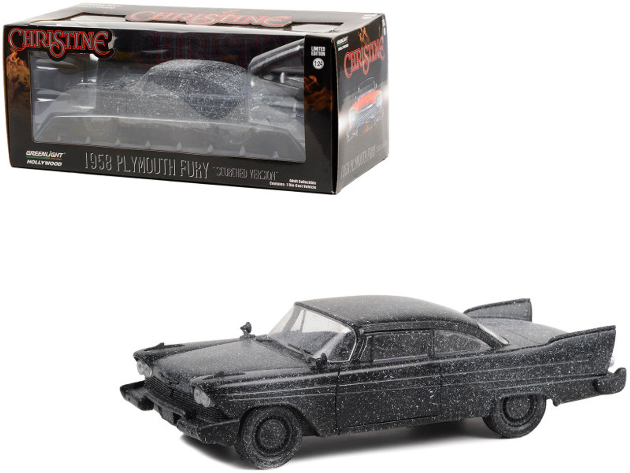 1958 Plymouth Fury (Scorched Version) Black with Ash "Christine" (1983) Movie 1/24 Diecast Model Car by Greenlight