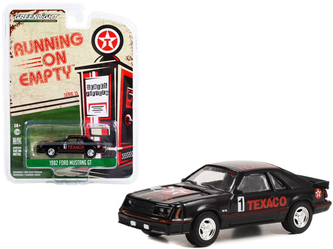 1982 Ford Mustang GT #1 Black "Texaco" "Running on Empty" Series 15 1/64 Diecast Model Car by Greenlight