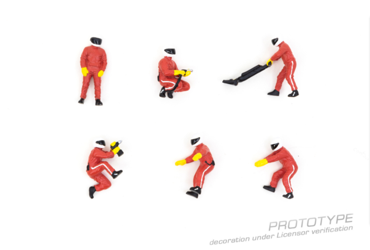 1/64 Tarmac Works Figures Set Pit Crew Red 
