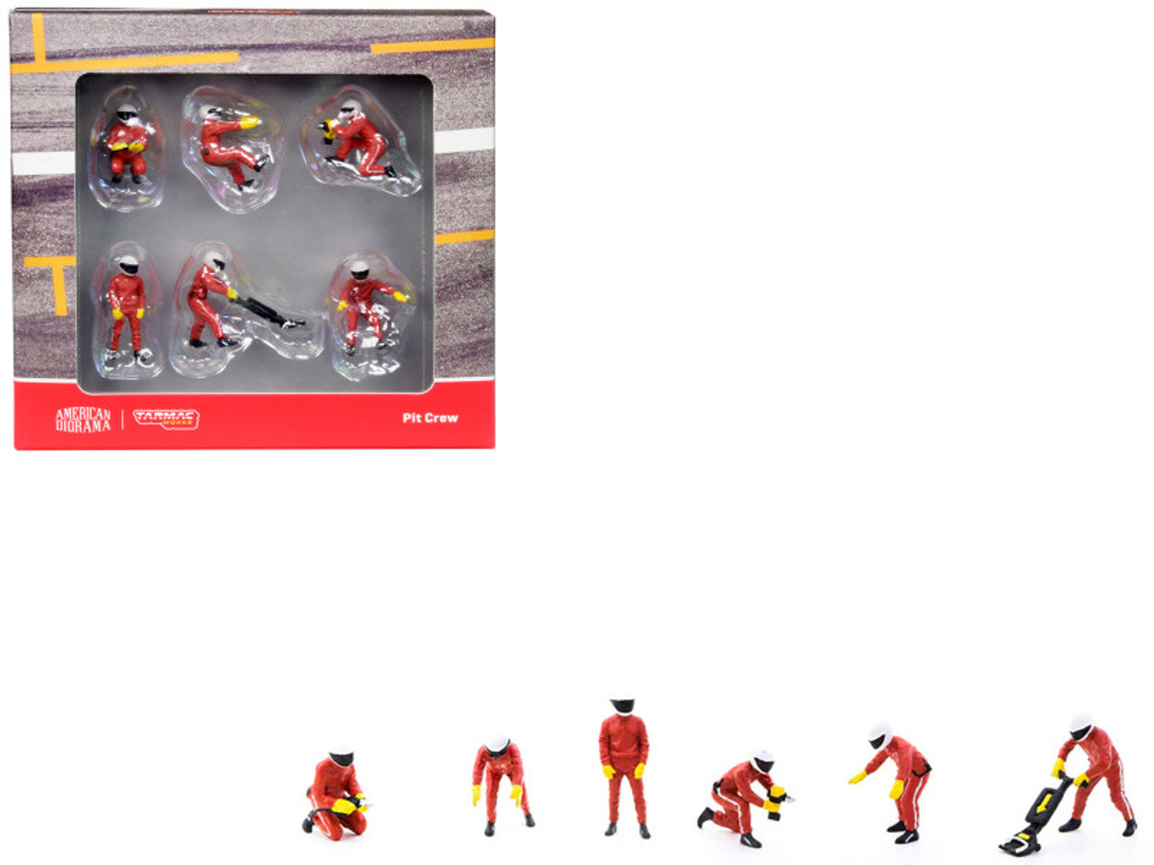 1/64 Tarmac Works Figures Set Pit Crew Red 