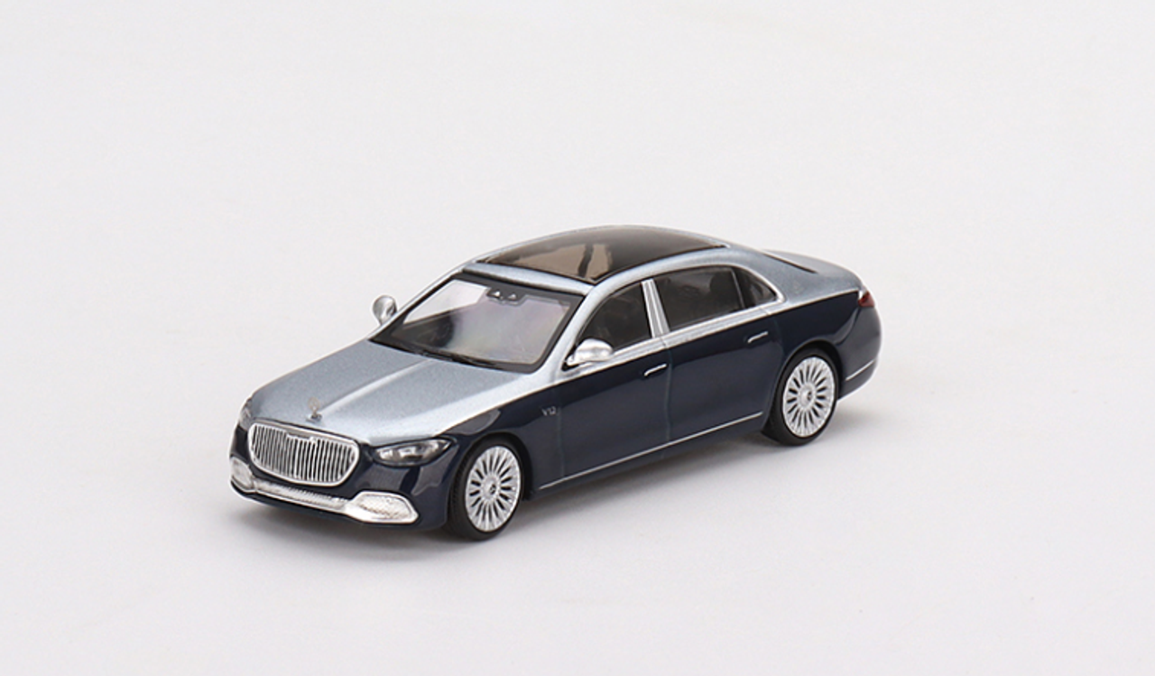 1/64 Mini GT Mercedes-Maybach S680 (Cirrus Silver & Nautical Blue Metallic) Diecast Car Model