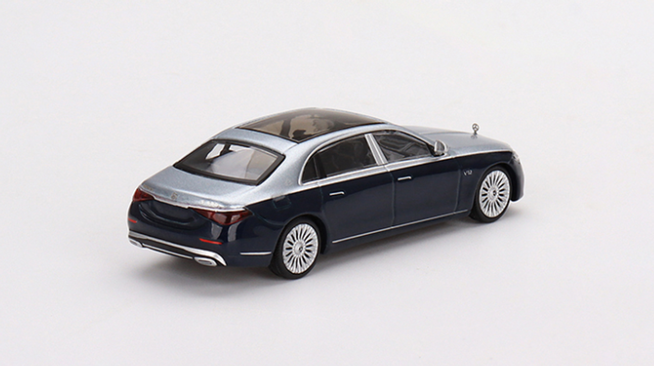 1/64 Mini GT Mercedes-Maybach S680 (Cirrus Silver & Nautical Blue Metallic) Diecast Car Model