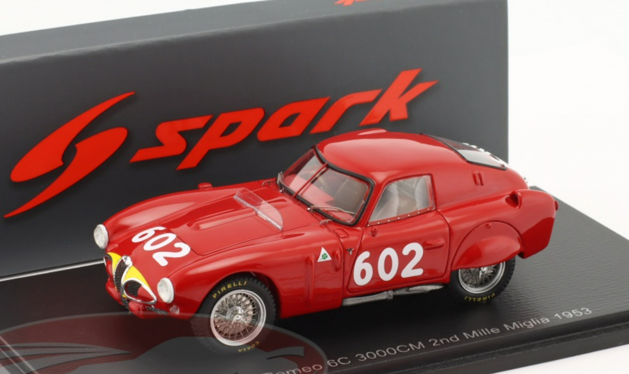 1/43 Spark 1953 Alfa Romeo 6C #602 2nd Mille Miglia SpA Alfa Romeo Juan-Manuel Fangio, Giulio Sala Car Model