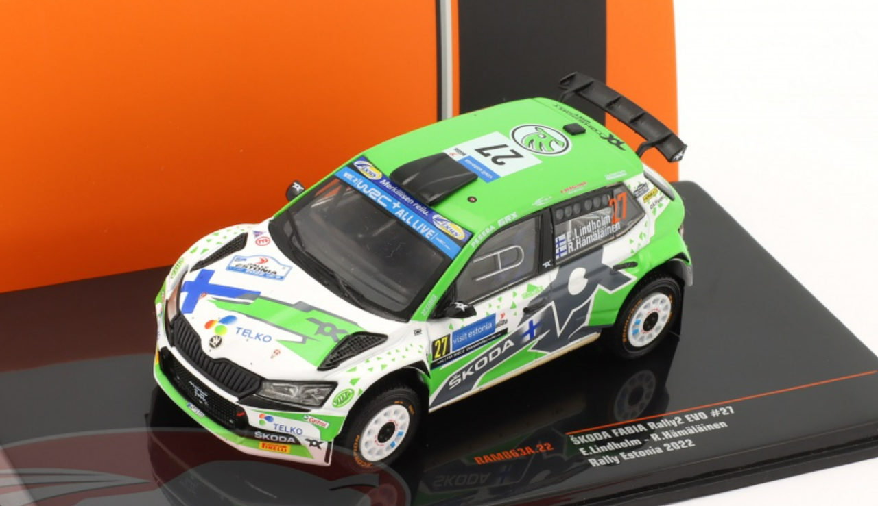 1/43 Ixo 2022 Skoda Fabia Rally2 Evo #27 Rallye Estonia Emil Lindholm, Reeta Hämäläinen Car Model