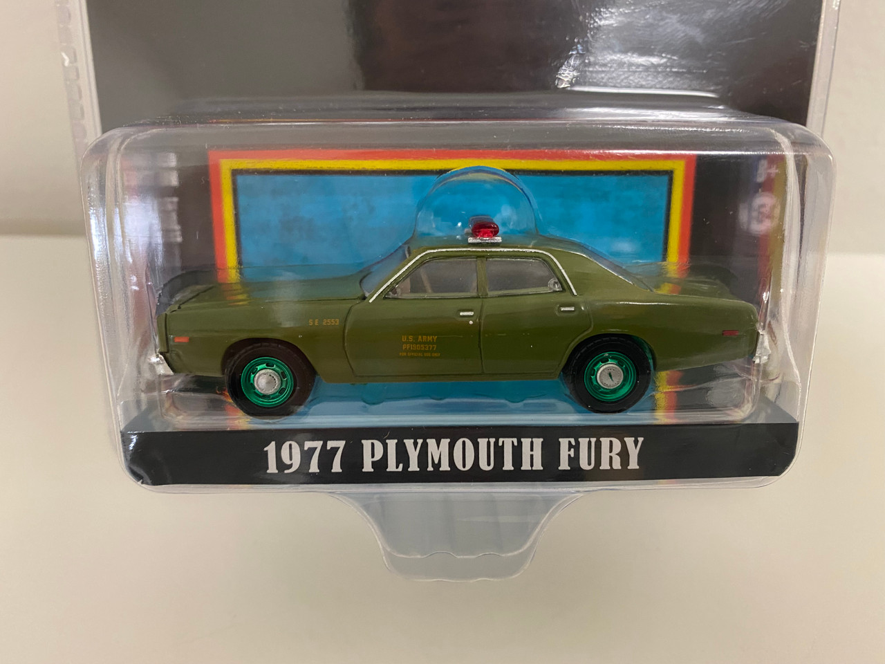 CHASE CAR 1/64 Greenlight 1977 Plymouth Fury "U.S. Army Police" Army Green "The A-Team" (1983-1987) TV Series "Hollywood Special Edition" Diecast Car Model