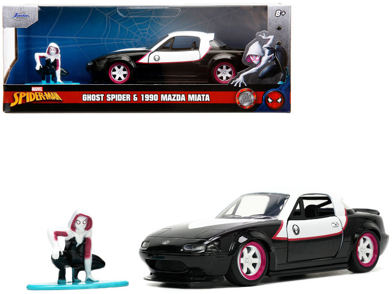 1990 Mazda Miata Black and White with Graphics and Ghost Spider