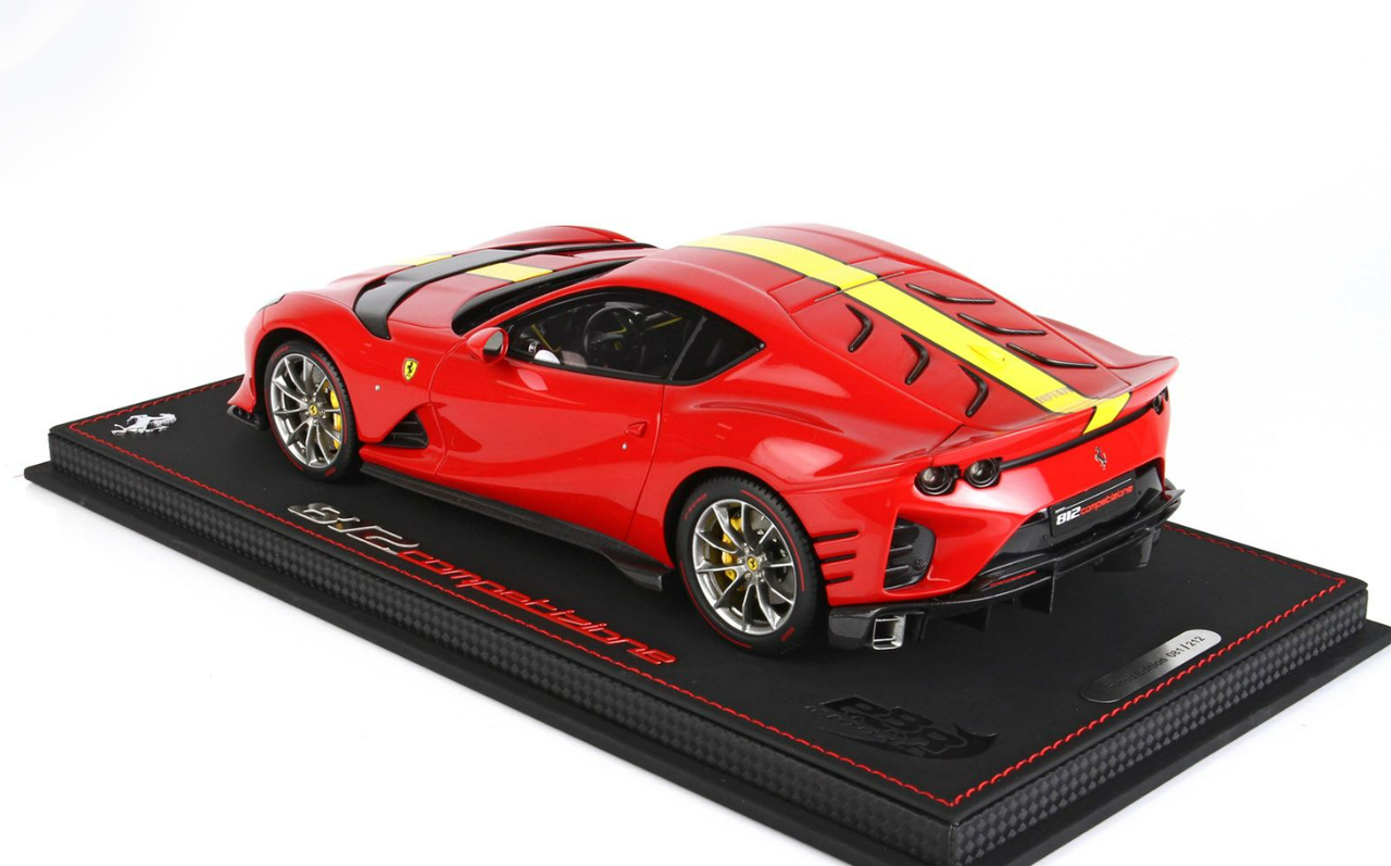 1/18 BBR 2021 Ferrari 812 Competizione (Rosso Corsa 322 Red with Yellow Stripe) Resin Car Model Limited 212 Pieces