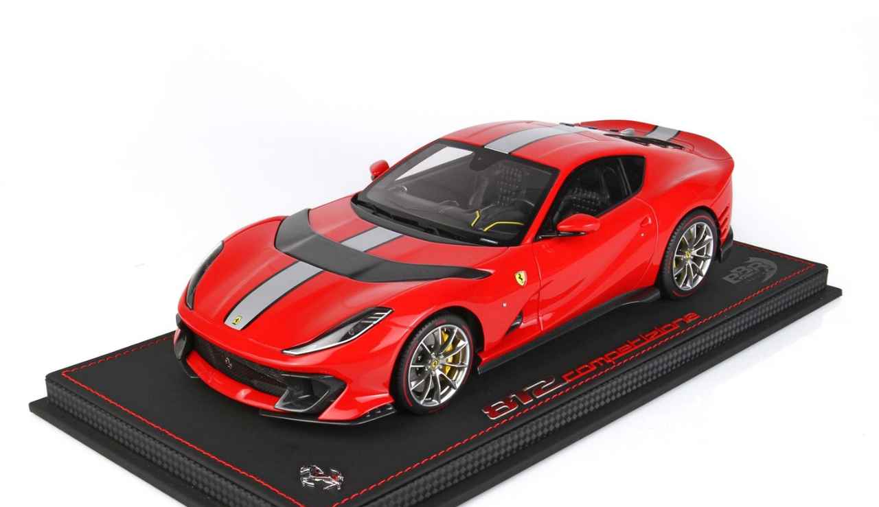 1/18 BBR 2021 Ferrari 812 Competizione (Rosso Corsa 322 Red with Grey Stripe) Resin Car Model Limited 48 Pieces