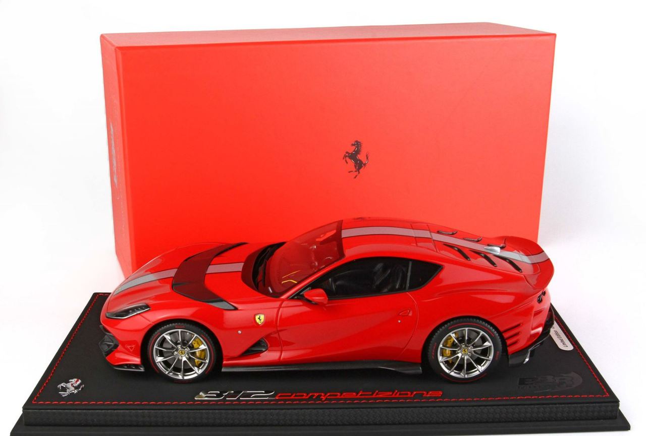 1/18 BBR 2021 Ferrari 812 Competizione (Rosso Corsa 322 Red with Grey Stripe) Resin Car Model Limited 48 Pieces