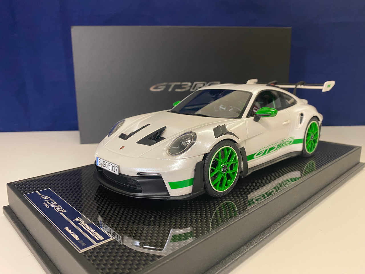 1/18 TP Timothy & Pierre Porsche 911 992 GT3 RS (White with Green Wheels)  Resin Car Model Limited 49 Pieces