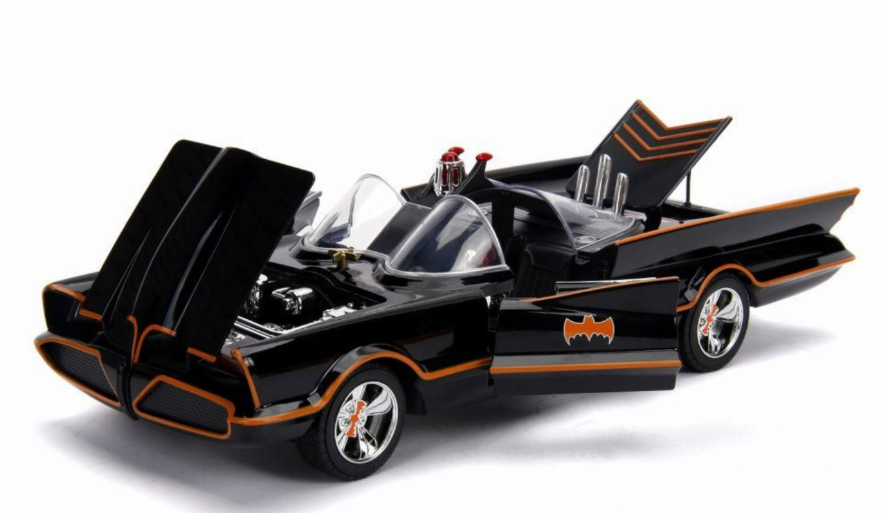 1/18 Jada Classic TV Series Batmobile with Working Lights & Diecast Batman and Robin Figures "80 Years of Batman" Car Model