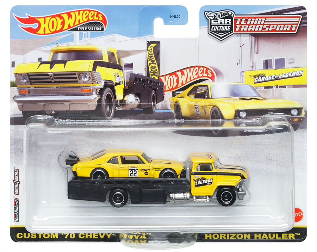 1/64 Hot Wheels Team Transport Garage Of Legend Exclusive Custom 70 Chevrolet Nova With Horizon Hauler Diecast Model