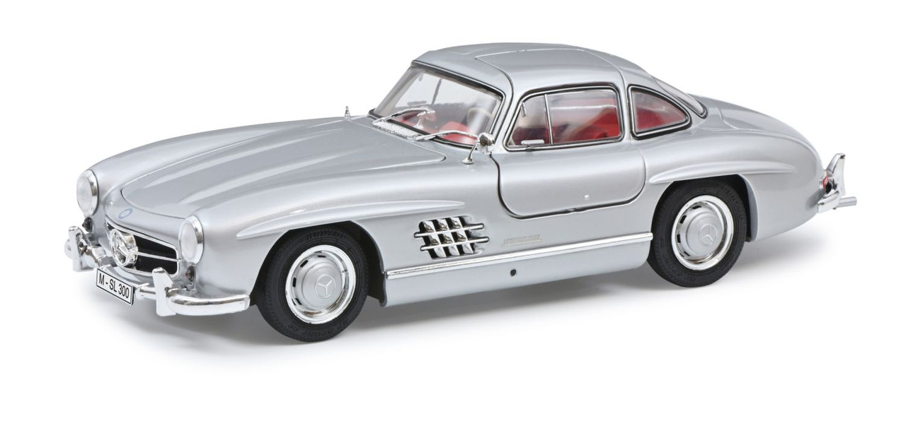 1/18 Schuco 1954-1957 Mercedes-Benz 300 SL Gullwing (W198) (Silver with Red Interior) Diecast Car Model