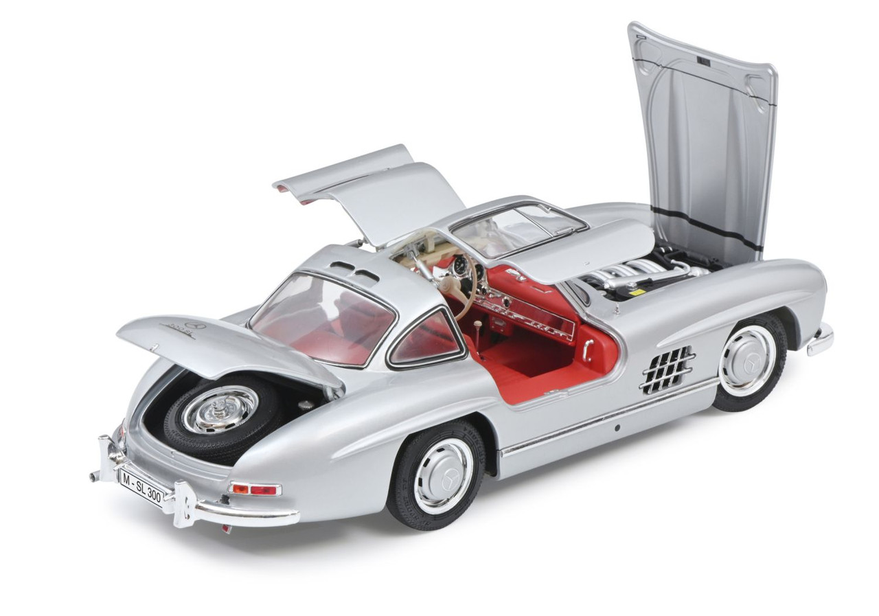 1/18 Schuco 1954-1957 Mercedes-Benz 300 SL Gullwing (W198) (Silver with Red Interior) Diecast Car Model