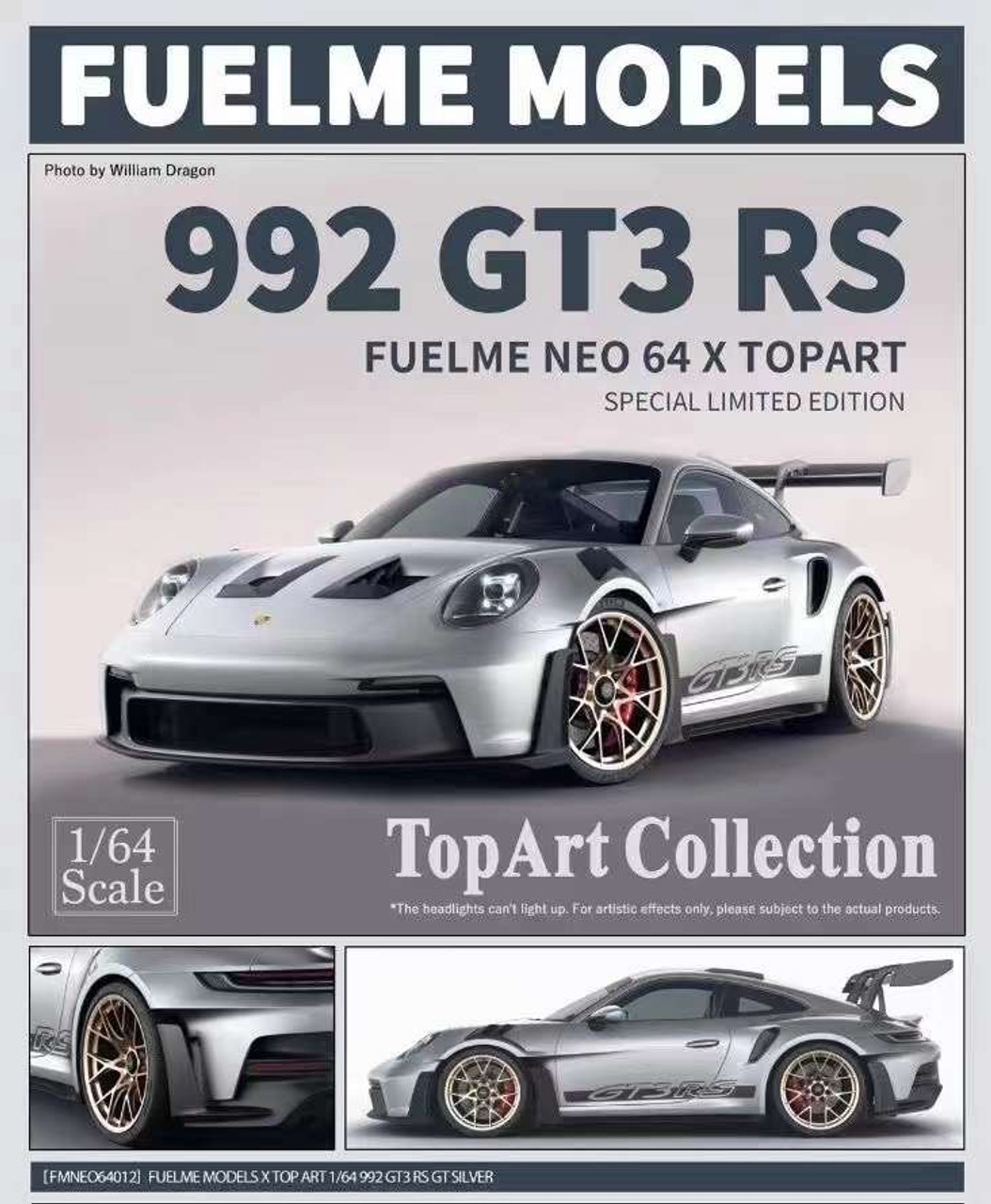 1/64 Fuelme Porsche 911 992 GT3 RS (Silver) Car Model