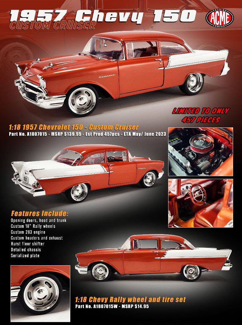 1/18 ACME 1957 Chevrolet 150 Custom Cruiser (Orange Red) Diecast