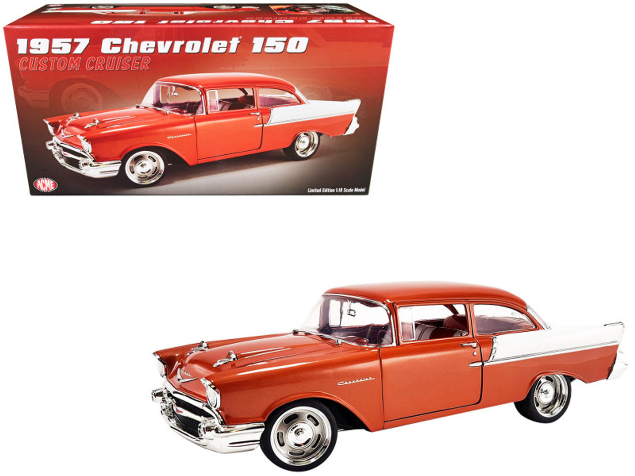 1/18 ACME 1957 Chevrolet 150 Custom Cruiser (Orange Red) Diecast Car Model Limited